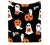 Cute Halloween Blanket for Kids, Pink Throw Blanket Skulls Fleece Cosy Fleece Blankets Throw Rust Red Pumpkin Autumn Harvest Soft Fuzzy Plush