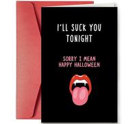 Cute Halloween Card for Him Her, Romantic Anniversary Card for Partner, Ghost Pun Birthday Card for Boyfriend Girlfriend, Sweet Valentine's Day Card for Husband Wife (suck tonight)