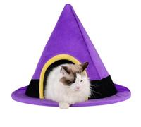 Cute Halloween Cat Bed - Funny Purple Witch Hat Shape Plush Kitten Cave Tent Round Enclosed Soft Cozy Pet House Winter Warm Hideaway Indoor Small Medium Cats