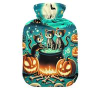 Cute Halloween Cat Pumpkin Hot Water Bottle with Soft Cover Feet Warmer with Soft Cover Warm Water Heat Bottles for Menstrual Cramps Pain Relief
