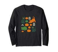 Cute Halloween Cats Pattern with Pumpkins and Spooky Charm Long Sleeve T-Shirt
