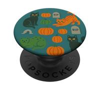 Cute Halloween Cats Pattern with Pumpkins and Spooky Charm PopSockets Adhesive PopGrip