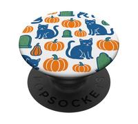 Cute Halloween Cats Pattern with Pumpkins and Spooky Charm PopSockets Adhesive PopGrip