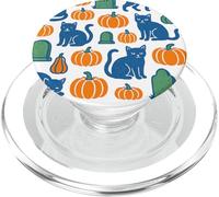 Cute Halloween Cats Pattern with Pumpkins and Spooky Charm PopSockets PopGrip for MagSafe