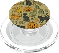 Cute Halloween Cats Pattern with Pumpkins and Spooky Charm PopSockets PopGrip for MagSafe