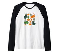 Cute Halloween Cats Pattern with Pumpkins and Spooky Charm Raglan Baseball Tee