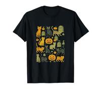 Cute Halloween Cats Pattern with Pumpkins and Spooky Charm T-Shirt