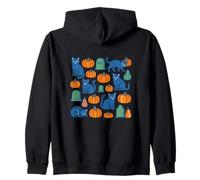 Cute Halloween Cats Pattern with Pumpkins and Spooky Charm Zip Hoodie