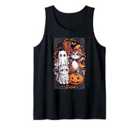 Cute Halloween Cats Trio Ghost Witch Mummy Pumpkin Costume Tank Top
