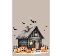 Cute Halloween Cottage Notebook with Pumpkins & Bats #8: 6 x 9 College Ruled Lined Notebook for School, Work & Journaling