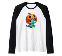 Cute Halloween Dino T-Rex in Pumpkin Hat Raglan Baseball Tee