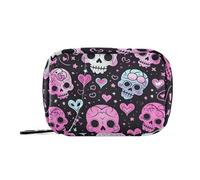 Cute Halloween Floral Skull Heart Pink First aid Bag with Detachable Compartments Portable 7 Day Pill Organizer for Purse