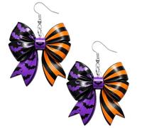 Cute Halloween Ghost Bow Dangle Earrings Handmade Lightweight Acrylic Pumpkin Ghost Skull Bat Web Bowknot Shaped Statement Earring for Women Halloween Holiday Cosplay Party Costume Jewelry Gift, Resin