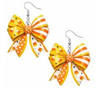 Cute Halloween Ghost Bow Dangle Earrings Handmade Lightweight Acrylic Pumpkin Ghost Skull Bat Web Bowknot Shaped Statement Earring for Women Halloween Holiday Cosplay Party Costume Jewelry Gift, Resin