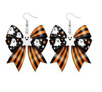 Cute Halloween Ghost Bow Dangle Earrings Handmade Lightweight Acrylic Pumpkin Ghost Skull Bat Web Bowknot Shaped Statement Earring for Women Halloween Holiday Cosplay Party Costume Jewelry Gift, M
