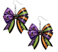 Cute Halloween Ghost Bow Dangle Earrings Handmade Lightweight Acrylic Pumpkin Ghost Skull Bat Web Bowknot Shaped Statement Earring for Women Halloween Holiday Cosplay Party Costume Jewelry Gift, M