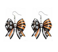 Cute Halloween Ghost Bow Dangle Earrings Handmade Lightweight Acrylic Pumpkin Ghost Skull Bat Web Bowknot Shaped Statement Earring for Women Halloween Holiday Cosplay Party Costume Jewelry Gift, Resin