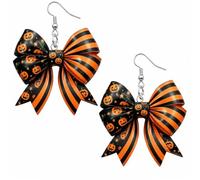 Cute Halloween Ghost Bow Dangle Earrings Handmade Lightweight Acrylic Pumpkin Ghost Skull Bat Web Bowknot Shaped Statement Earring for Women Halloween Holiday Cosplay Party Costume Jewelry Gift, Resin