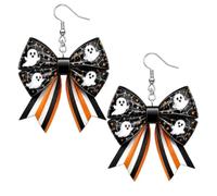 Cute Halloween Ghost Bow Dangle Earrings Handmade Lightweight Acrylic Pumpkin Ghost Skull Bat Web Bowknot Shaped Statement Earring for Women Halloween Holiday Cosplay Party Costume Jewelry Gift, Resin