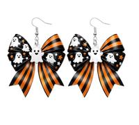 Cute Halloween Ghost Bow Dangle Earrings Handmade Lightweight Acrylic Pumpkin Ghost Skull Bat Web Bowknot Shaped Statement Earring for Women Halloween Holiday Cosplay Party Costume Jewelry Gift, Resin
