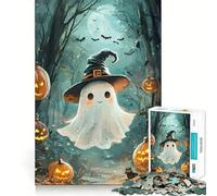 Cute Halloween Ghost in Forest 1000 Piece Jigsaw Puzzles for Adults Jigsaw Creative Play High Def Print Real Challenge Birthday Art Gift (50x75cm)