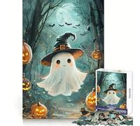 Cute Halloween Ghost in Forest 1000 Piece Jigsaw Puzzles for Adults Jigsaw Creative Play High Def Print Real Challenge Birthday Art Gift (50x75cm)