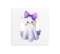 Cute Halloween Ghost Purple Bow Double Gang Toggle Light Cover Wall Plate Switch Decor Standard Size - 11.4x11.4cm