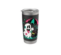 Cute Halloween Ghost with Black Cat Umbrella Spooky Kawaii Stainless Steel Insulated Tumbler