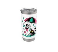Cute Halloween Ghost with Black Cat Umbrella Spooky Kawaii Stainless Steel Insulated Tumbler