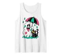 Cute Halloween Ghost with Black Cat Umbrella Spooky Kawaii Tank Top