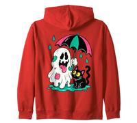 Cute Halloween Ghost with Black Cat Umbrella Spooky Kawaii Zip Hoodie