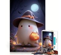 Cute Halloween Ghost with Pumpkin Basket 1000 Piece Jigsaw Puzzles for Adults Relax Game Good Thick Fun Hobby Xmas Surprise (50x75cm)