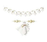 Cute Halloween Ghost with Wooden Beads Garlands, 7FT Handmade Rustic Halloween Spooky Ghost For Wall White Banner Ho Banner,