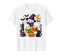 Cute Halloween Ghosts Reading Books Black Cat Value Graphic T-Shirt, Men, White, L
