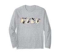 Cute Halloween Ghosts with Black Cats Stars and Bats Fun Cat Long Sleeve T-Shirt