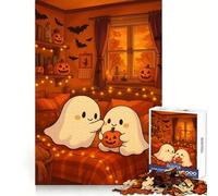 Cute Halloween Ghosts with Pumpkin 1000 Piece Jigsaw Puzzles for Adults Jigsaw Creative Play High Def Print Real Challenge Birthday Art Gift (50x75cm)