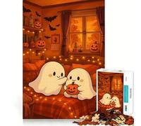 Cute Halloween Ghosts with Pumpkin 1000 Piece Jigsaw Puzzles for Adults Jigsaw Creative Play High Def Print Real Challenge Birthday Art Gift (50x75cm)