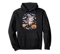 Cute Halloween Hedgehog Witch Flying on Broom with Bats Pullover Hoodie