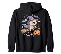 Cute Halloween Hedgehog Witch Flying on Broom with Bats Zip Hoodie