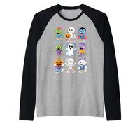 Cute Halloween Kids Cartoon Ghost Zombie Vampire Skeleton Raglan Baseball Tee