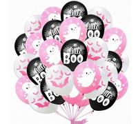 Cute Halloween Latex Balloon Collection - Ghost, Wizard Cat & Pink Bat Designs for Parties & Baby Showers in Pink, White & Black