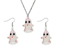 Cute Halloween Luminous Ghost Necklace Earrings Set for Women Grow in The Dark 3D Stereo Ghost Earrings Halloween Theme Party Jewelry Gift, Zinc, No Gemstone