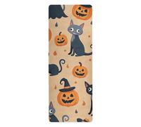Cute Halloween Orange Cats Black travel yoga mat for men printed, non slip, towel for yoga mat with carrying bag tapete para ejercicio 71x26 inches