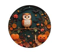 Cute Halloween Owl Spooky Cozy Round Metal Tin Sign Plaque