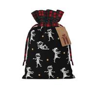 Cute Halloween Pattern Print Christmas Party Gift Bags, Linen Drawstring Xmas Holiday Wedding Treat Candy Jewelry Sacks, Color Blocking Plaid Fabric