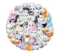 Cute Halloween Stickers | 50 Pcs Ghost Decoration For Bottle,Waterproof Halloween Adhesive Sticker For Adult Woman Phone Party Favor For Water Bottle