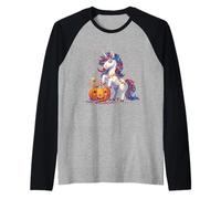 Cute Halloween Unicorn Candy Corn Kids Girls Women Raglan Baseball Tee