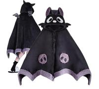 Cute Halloween Wearable Blanket Hoodie, Super Soft Bat Design Cloak With Demon Wings, Cartoon Bat Wearable Hooded Blanket For Halloween Costumes, Home Lounging, Cold Nights & Festive Snuggling