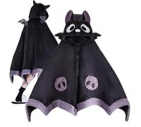 Cute Halloween Wearable Blanket Hoodie, Super Soft Bat Design Cloak With Wings, Cartoon Bat Wearable Hooded Blanket For Halloween Costumes, Home Lounging, Cold Nights & Festive Snuggling