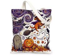 Cute Halloween Witch Irish Setter Dog Canvas Tote Bag for Shopping 13x15, Fun Creepy Cemetery Reusable Grocery Print Pattern Bag for Women, Spooky Beach Aesthetic Painting Gift Decor